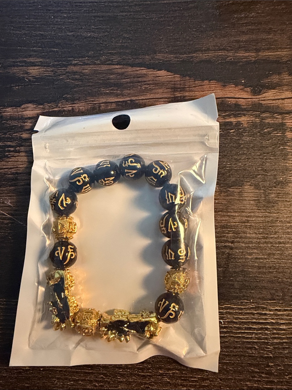 Black and Gold dragon Beaded Bracelet with Gold Accents